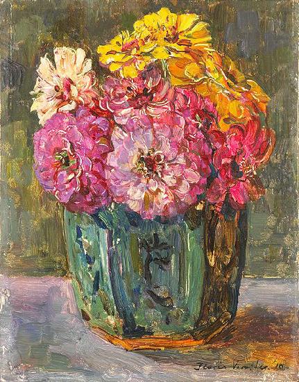 Floris Verster Stillife with zinnias in a ginger pot. china oil painting image